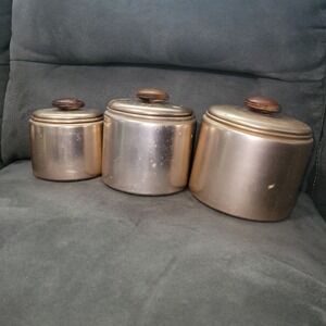 1950's VINTAGE SET OF 3 MIRRO COPPER ROSE COLORED KITCHEN CANISTER SET